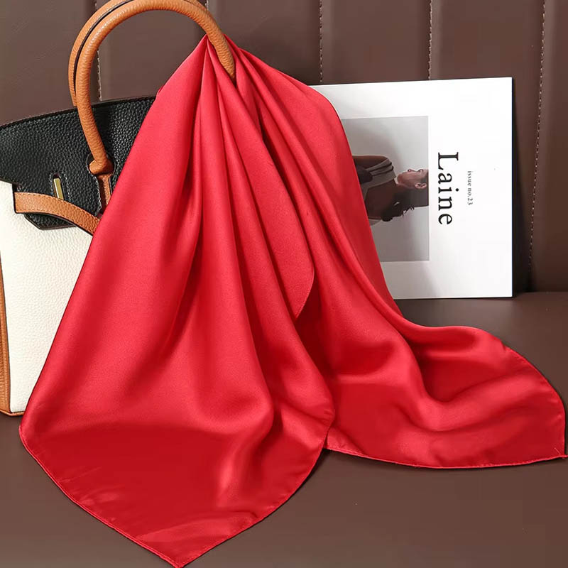 Luxury Bags Online - ผ้าพันคอไหมสีพื้นหรูหรา ผ้าซาตินเนื้อนุ่มสำหรับผู้หญิง ใช้เป็นที่คาดผม ผ้าคลุมไหล่ ผ้าคลุมศีรษะ ผ้าพันคอสำหรับใส่ทำงาน
