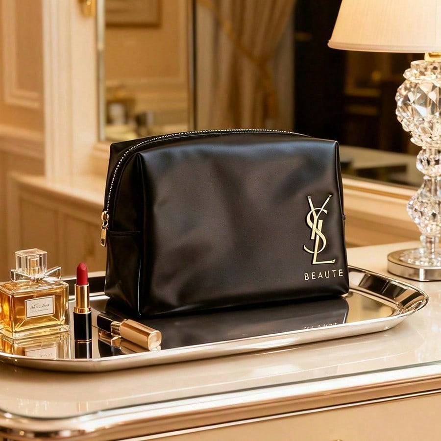 Luxury Designer Bags Ysl - กระเป๋าเครื่องสำอางสีดำคลาสสิกจาก YSL สำหรับผู้หญิง กระเป๋าใส่เครื่องสำอางพกพาสำหรับเดินทาง กระเป๋าเก็บเครื่องสำอางความงาม ของขวัญสำหรับวันหยุด