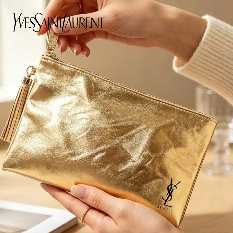 Luxury Designer Bags Ysl - กระเป๋าเครื่องสำอาง YSL สีทอง, กระเป๋าอเนกประสงค์กันน้ำแบบพกพา, สำหรับใช้ในชีวิตประจำวันและการเดินทาง, ของขวัญสุดหรูสำหรับผู้หญิง
