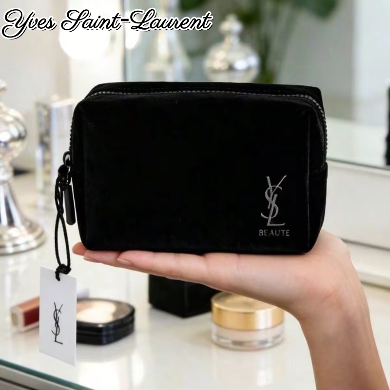 Luxury Designer Bags Ysl - กระเป๋าเก็บเครื่องสำอางลายพิมพ์สีดำสไตล์ YSL กระเป๋าใส่เครื่องสำอางแบบมีซิปสุดหรู กระเป๋าเดินทางสำหรับแต่งหน้า ความจุขนาดใหญ่ พกพาสะดวกสำหรับผู้หญิง