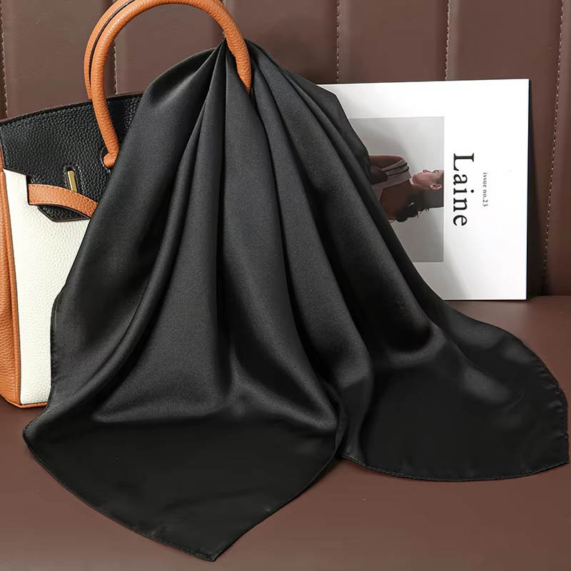 ผ้าพันคอไหมสีพื้นหรูหรา ผ้าซาต - Luxury Bags Online บทวิจารณ์และราคา