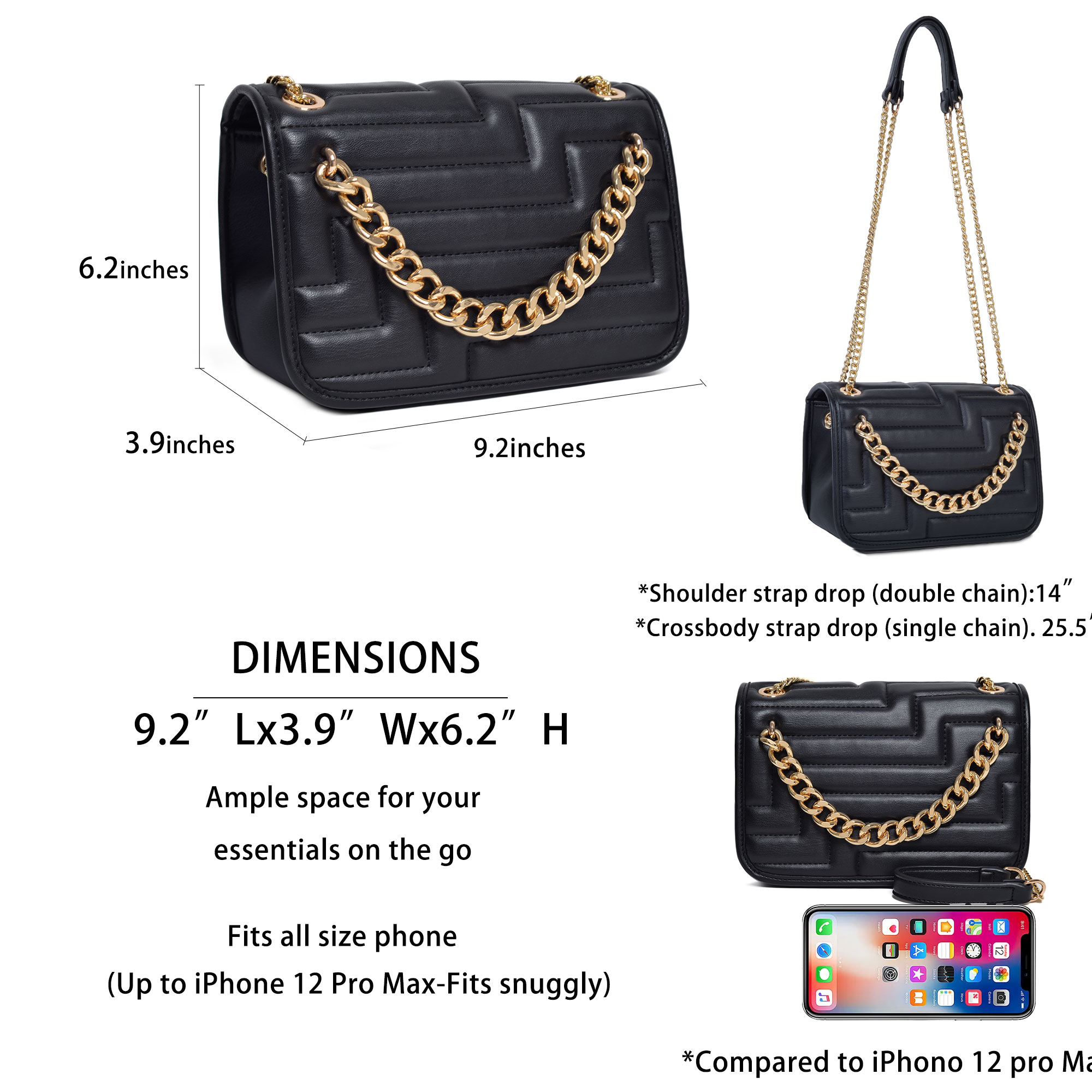 กระเป๋าสะพายไหล่สำหรับผู้หญิง  - Chain Crossbody Quilted บทวิจารณ์และราคา