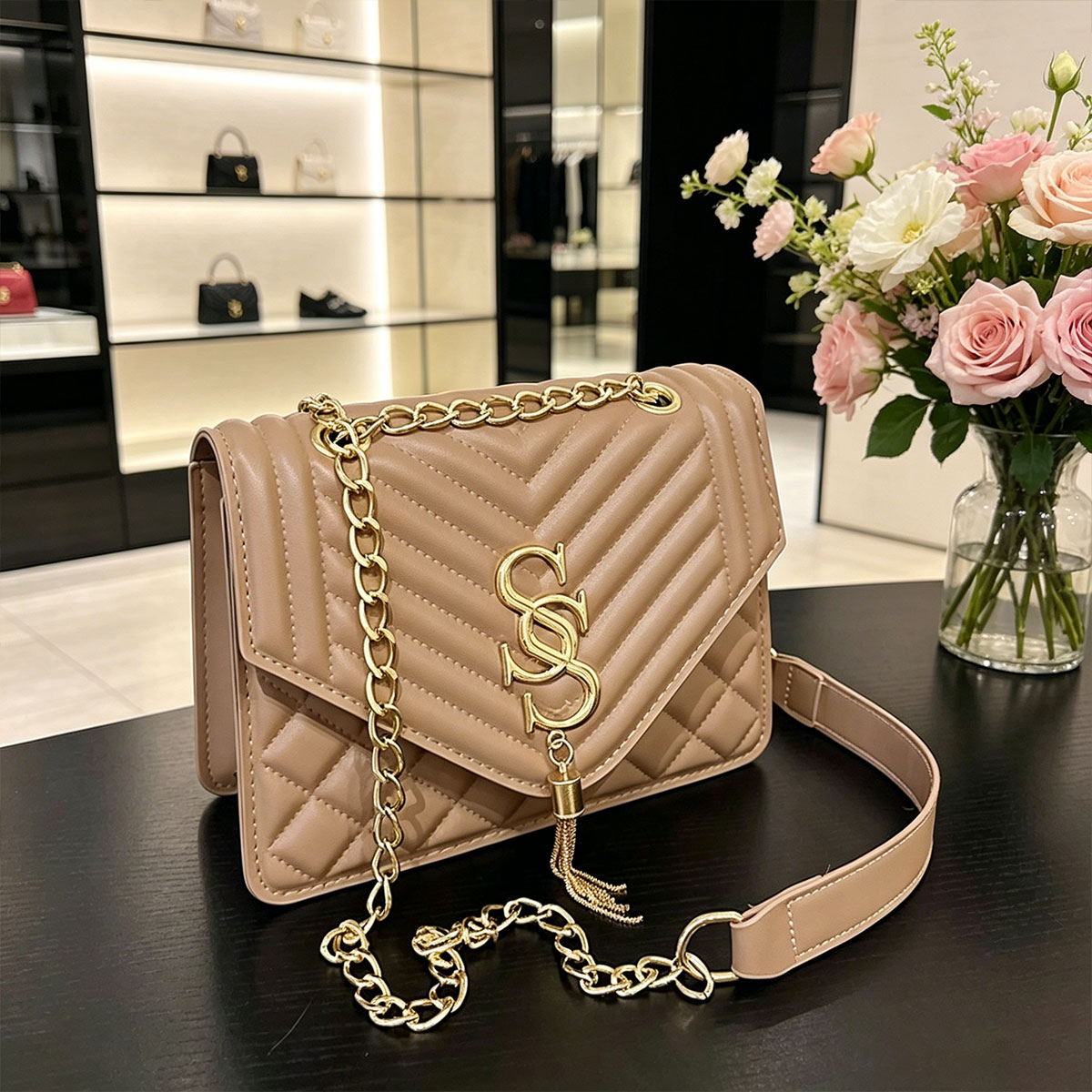 กระเป๋าสะพายไหล่ทรงสี่เหลี่ยมเ - Chain Crossbody Quilted บทวิจารณ์และราคา
