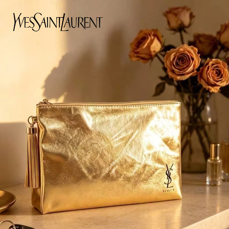 กระเป๋าเครื่องสำอาง YSL สีทอง, - Luxury Designer Bags Ysl บทวิจารณ์และราคา